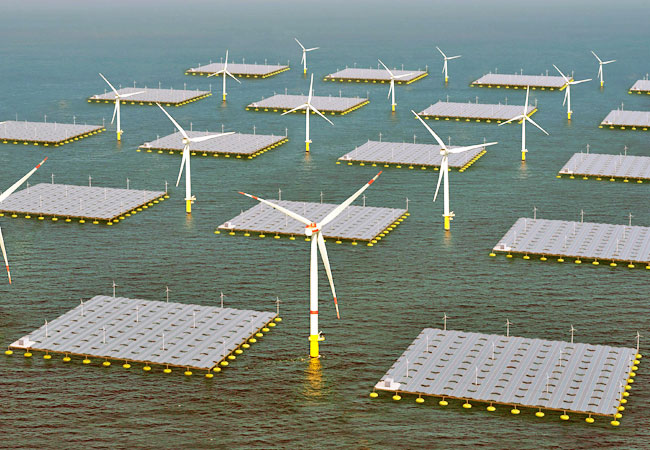 PB: Ocean Hybrid Platform als Ergänzung zu Offshore-Windturbinen zur Steigerung der Gesamtenergieausbeute und Grundkapazität.