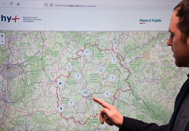 PB: PB: Akteurskarte der Wasserstoff-Metropolregion Nürnberg auf der Seite www.hyplus.de. / Foto: ENER-GIEregion/Christian Hiemisch