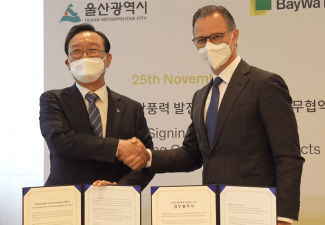 PB: BayWa r.e. und der Bürgermeister von Ulsan, Südkorea, unterzeichnen Absichtserklärung für schwimmende Offshore-Windkraft-Anlagen