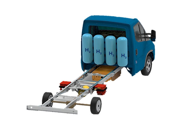 PB: Schematische Darstellung eines Chassis mit Tanksystem von AE Driven Solutions.