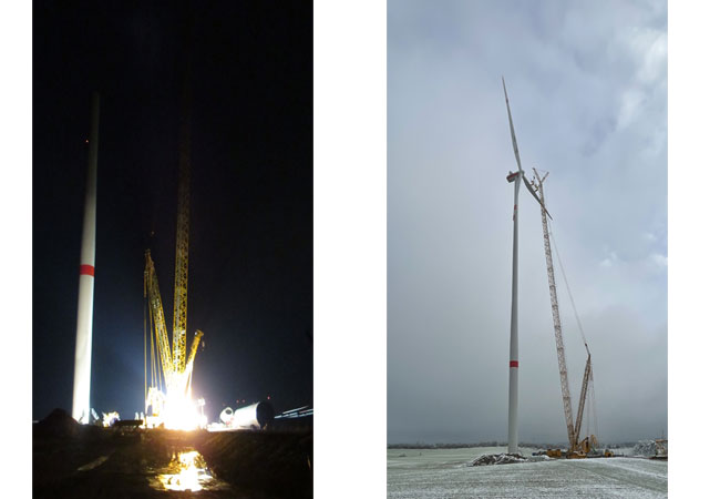 PB: Bildunterschrift: Tantow 1: Nachtaufnahme einer Windenergieanlage im Windpark Tantow, Mit freundlicher Genehmigung von BTB Logistik GmbH Tantow 2: Windenergieanlage im Windpark Tantow, Mit freundlicher Genehmigung von Vestas.