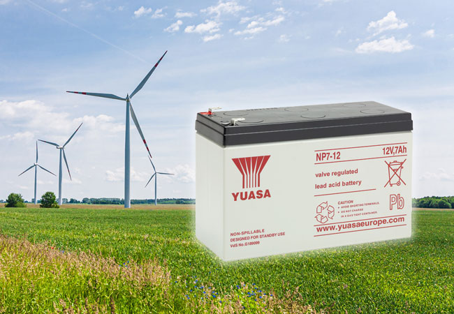 PB: In Windkraftanlagen puffert die TÜV-geprüfte Batterie NP7-12 von GS YUASA die Stromversorgung der Pitchsysteme.