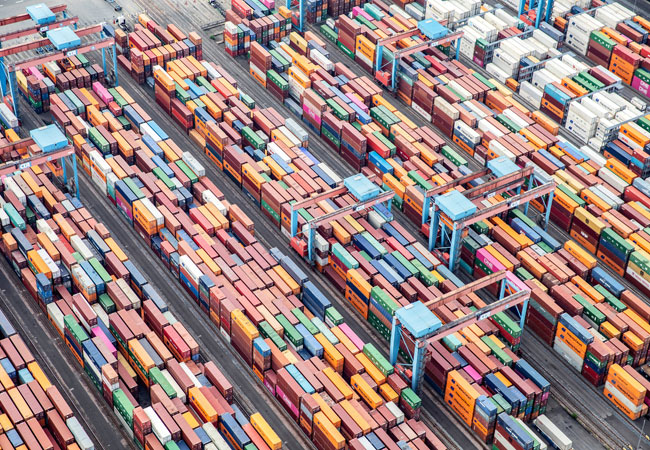 PB: HHLA / Thies Rätzke Luftaufnahme des automatisierten Containerlagers auf dem HHLA Container Terminal Altenwerder in Hamburg