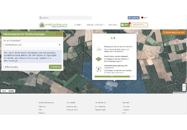 PB: Es gibt wieder einmal eine neue interessante Funktion auf wind-turbine.com, und zwar ein Flächenanalyse-Tool, mit dem Grundstückbesitzer in Sekunden kostenlos herausfinden können, ob ihr Grundstück zur Windenergienutzung geeignet ist.