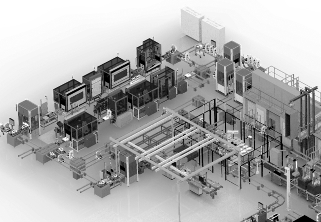 PB: Vom ersten Anlagekonzept bis zur stabilen Serienproduktion: Der Schaeffler Sondermaschinenbau bietet individuelle, schlüsselfertige Produktionslösungen, wie diese Montagelinie für E-Achssysteme, von der Einzelteilmontage bis zur abschließenden Funktionsprüfung. / Foto: Schaeffler