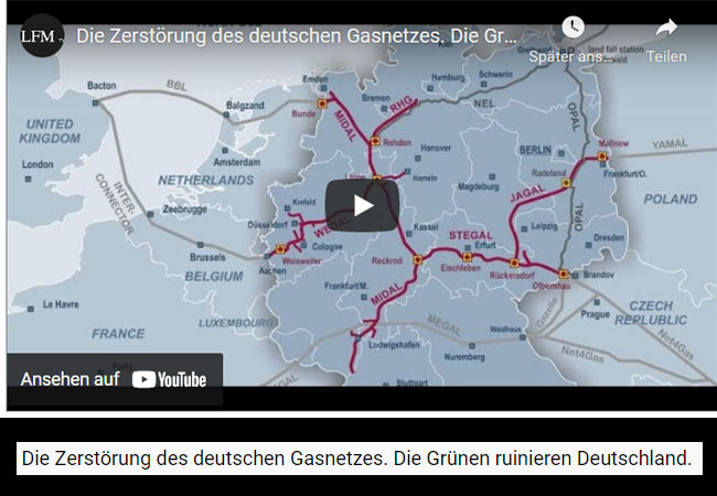 Videobild: Die Zerstörung des deutschen Gasnetzes. Die Grünen ruinieren Deutschland.