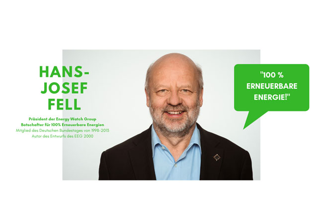 PB: Hans-Josef Fell ist Präsident der Energy Watch Group. Er war 1998-2013 MdB für Bündnis/Die Grünen und ist Mit-Autor des Entwurfs des Erneuerbare-Energien-Gesetzes von 2000.