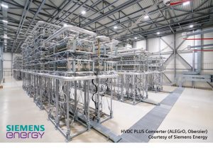 PB: © Siemens Energy / Beispiel im Gigawatt-Bereich (Höchstspannung) für einen netzbildenden Stromrichter, der auch Momentanreserve für die Stabilisierung des Stromnetzes liefern kann: HVDC PLUS Converter (ALEGrO) von Siemens Energy in der erste HGÜ-Verbindung zwischen Deutschland (Amprion) und Belgien (Elia Group) zur Stärkung des Europäischen Strombinnenmarkt. (ca. 1000 MW, Netzbildende Fähigkeit: Schwarzstartfähigkeit, 90 km HGÜ-Erdkabelverbindung.