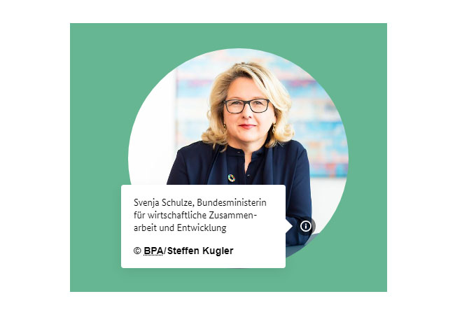 PB: Svenja Schulze, Bundes­ministerin für wirt­schaft­liche Zu­sam­men­arbeit und Entwicklung Urheberrecht© BPA/Steffen Kugler