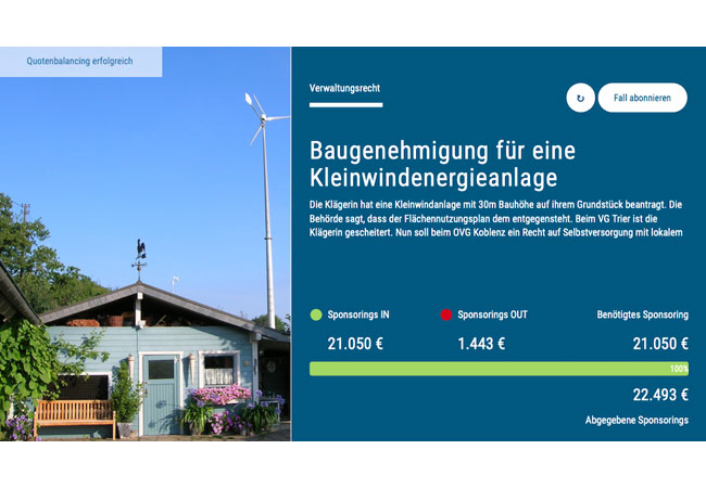 PB: Genehmigung einer Kleinwindenergieanlage durch Crowd-Funding-Prozessfinanzierung