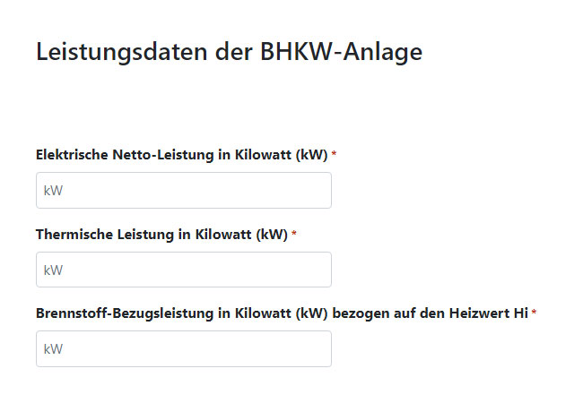 PB: Eingabefenster BHKW-Leistungsdaten