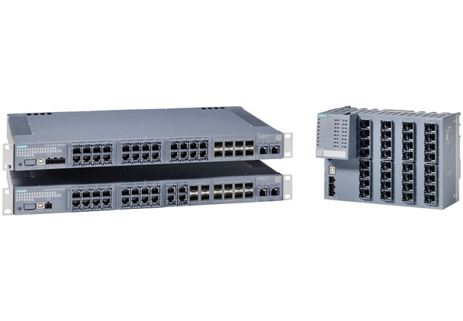 PB: The new Industrial Ethernet Switches are available as 19-inch versions for network cabinets as well as compact models (left: Scalance XRM334, right: Scalance XCM332).
