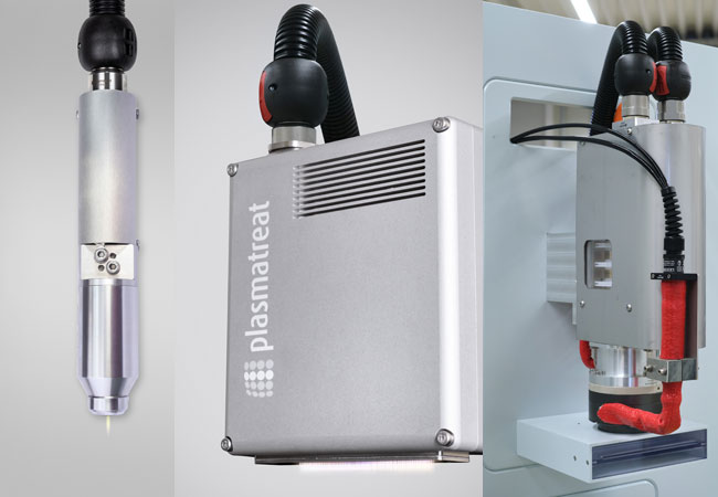 PB: v.l. nach r.: Die RD2005PAD ist eine einzigartige Rotationdüse zur flächigen Beschichtung.  / Mit der neuen PFW10LT hat Plasmatreat eine Low-temperature-Düse entwickelt, die auch thermisch sensible Materialien und Oberflächen mit hoher Intensität aktiviert.  / Um flächige Bauteile oder Oberflächen mit hoher Prozessgeschwindigkeit und gleichzeitig in großer Breite zu behandeln, steht jetzt mit der PFW100 die passende Plasmadüse zur Verfügung. (Copyright: Plasmatreat)