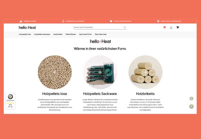 PB: Ansicht von der Website hello:Heat, dem digitalen Marktplatz für nachhaltige Wärme / © BayWa