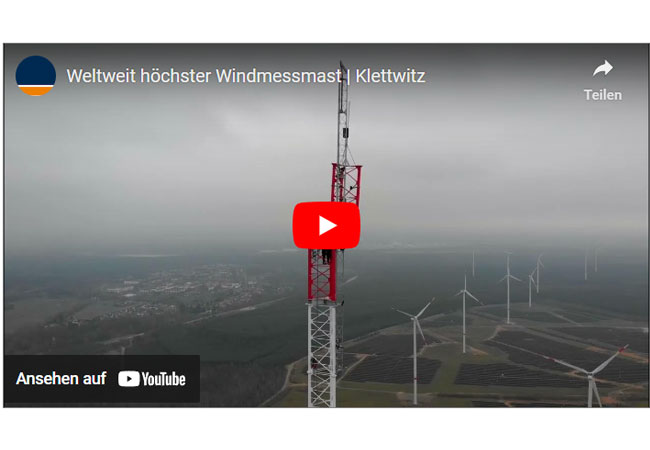 Videobild: Der weltweit höchste Windmessmast mit 300 Metern ist offiziell in Betrieb