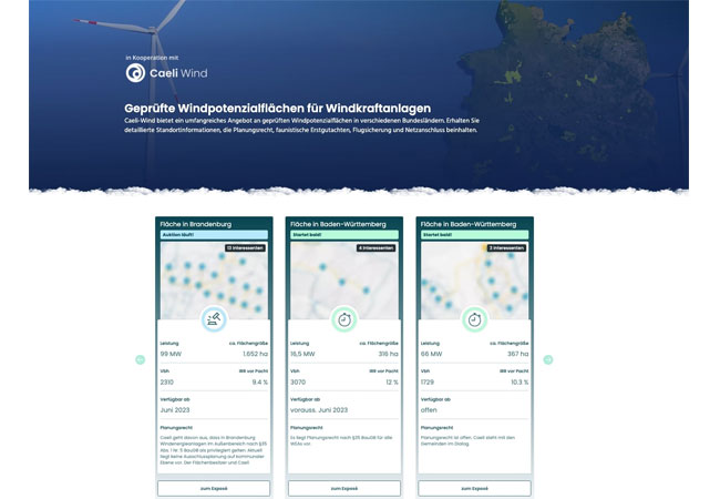 PB: Tool-Partner Caeli Wind hat seine Windenergie-Auktionsflächen im Rahmen unserer Kooperation nun auch auf wind-turbine.com veröffentlicht.