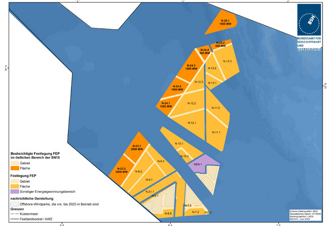 PB: Karte zu den Ergebnisse der Offshore-Ausschreibungen aus dem dynamischen Gebotsverfahren