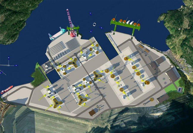 PB: WindWorks Jelsa: Visualisierung der künftigen Produktions- und Montageanlage für schwimmende Offshore-Windparks in Jelsa, Norwegen (Bild: ©Implenia).