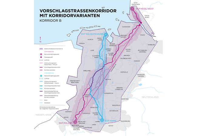 PB: Infografik Korridor-B Vorschlagskorridore / ©: Amprion