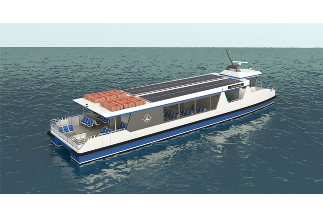 PB: Der neue Iseo-Katamaran wurde speziell für den Einsatz auf dem oberitalienischen Iseosee konzipiert. / Rendering: Ostseestaal/Ampereship