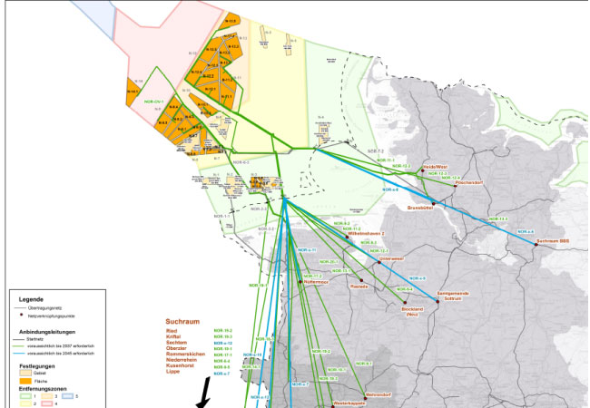 PB: Grafik Bundesnetzagentur, Anlage zu Netzentwicklungsplan 2037/2045 (2023), Schematische Übersicht Nord- und Ostsee, Anlage zu Vorläufige Prüfergebnisse der Bundesnetzagentur vom 8.9.2023, S. 2