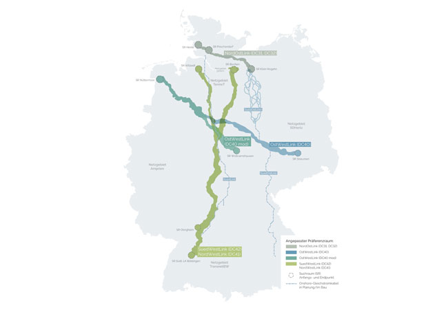 PB: DC Karte Gleichstromtrassen / ©: TenneT