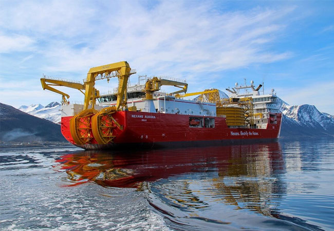 PB: PALFINGER wurde ausgewählt, um das Schwesterschiff des DP3-Kabelverlegungsschiffs „Nexans Aurora“, eines der modernsten Kabelleger der Welt, auszurüsten - hier zu sehen in einem Rendering. / © Skipsteknisk