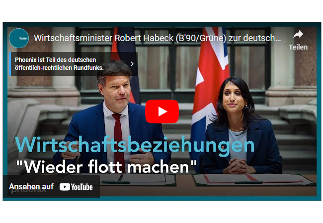 Videobild: Wirtschaftsminister*in Robert Habeck (B'90/Grüne) zur neuen deutsch-britischen Energie-Partnerschaft