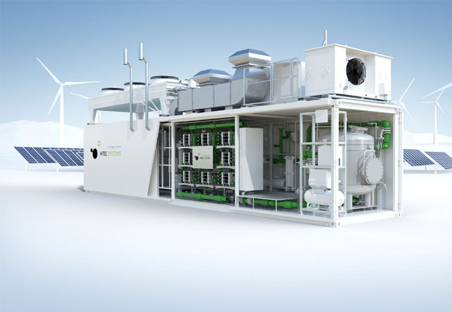 PB: Der PEM-Elektrolyseur ME450 von H-TEC SYSTEMS kommt im spanischen Pilotprojekt "HUB LA ISLA H2" in der Region Sevilla zum Einsatz. / ©: H-TEC SYSTEMS