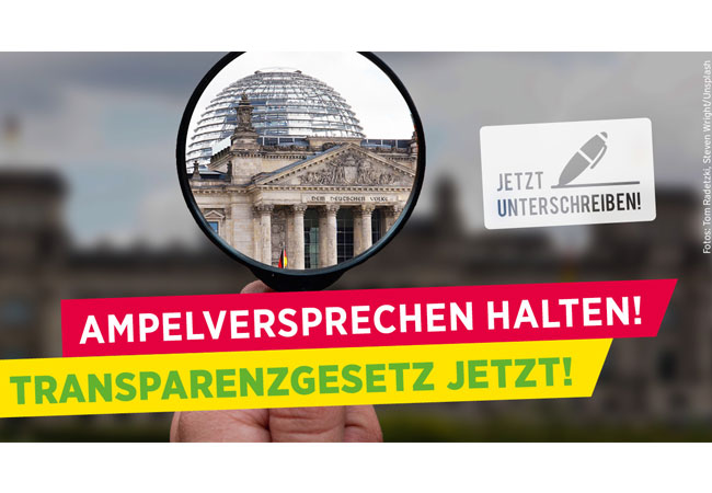 PB: Die Ampel-Koalition hat in ihrem Koalitionsvertrag ein Bundestransparenzgesetz versprochen / ©: Mehr Demokratie e. Verein
