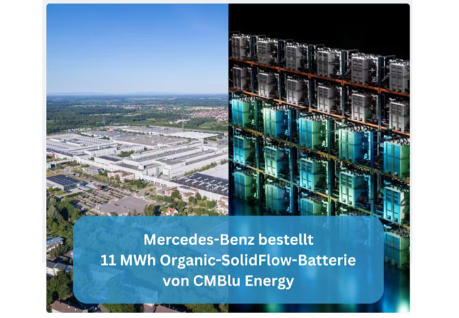 PB: Mercedes-Benz bestellt ersten nachhaltigen SolidFlow-Stromspeicher von CMBlu Energy