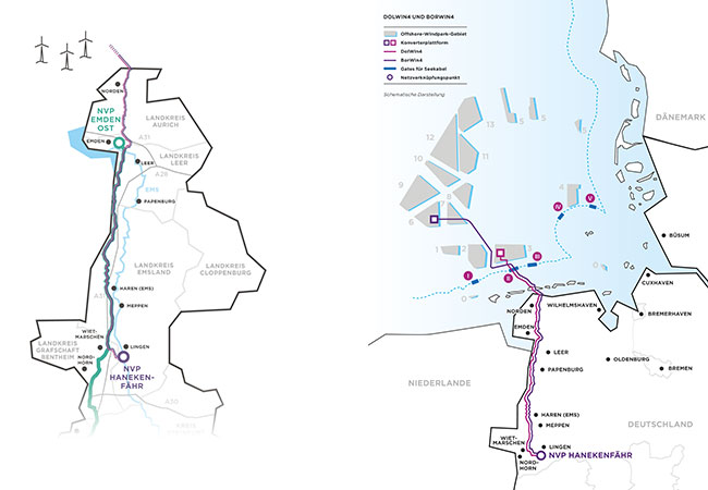PB: Trassenverlauf_A-Nord und AMP_DolWin4_BorWin4 