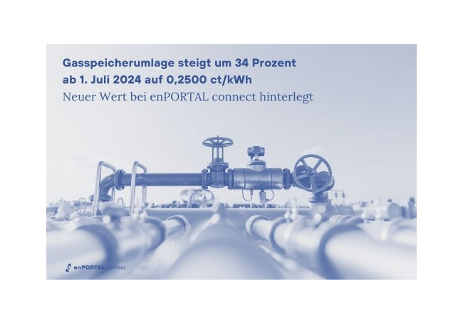 PB: Gasspeicherumlagesteuer steigt ab 1. Juli 2024 um 34 Prozent / ©: enPORTAL GmbH