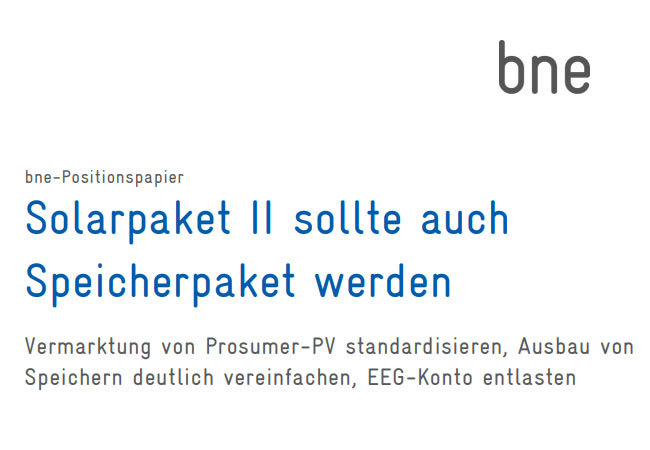 PB: bne-Positionspapier - Solarpaket II muss auch Integrations- und Speicherpaket werden