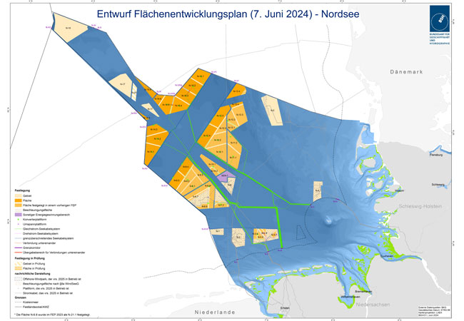 PB: Der Flächenentwicklungsplan regelt unter anderem, wo neue Windparks entstehen können. / ©: BSH