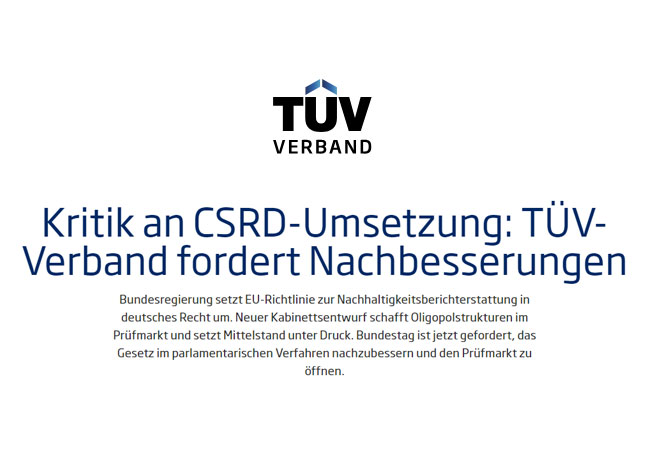 PB: Kritik an CSRD-Umsetzung: TÜV-Verband fordert Nachbesserungen