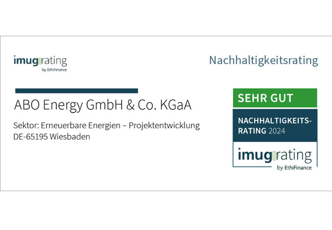 PB: ABO Energy (vormals ABO Wind) erhält imug-Auszeichnung für Nachhaltigkeit und ESG-Management