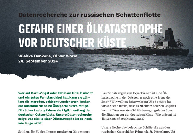 PB: Datenrecherche zur russischen Schattenflotte GEFAHR EINER ÖLKATASTROPHE VOR DEUTSCHER KÜSTE