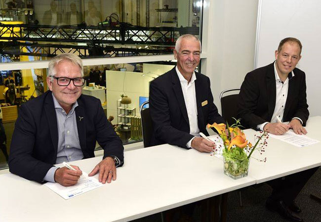 PB: Signing ceremony, today in Hamburg. Pictured from left to right: Mats Vikholm, Head of Project Delivery & Engineering Vattenfall, Even Larsen, CEO Havfram Wind, Dr. Tobias Stäb, Director of BASF Renewable Energy GmbH