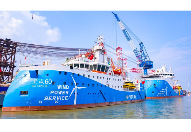 PB: Der aktive Wellenausgleichsbock, der auf den beiden Mutterschiffen für Betrieb und Wartung von Windkraftanlagen ausgerüstet ist, den ersten ausgelieferten Windkraft-SOVs Asiens, die gemeinsam von Shanghai Electric und Shanghai Zhenhua Heavy Industries entwickelt wurden, hat einen technischen Engpass durchbrochen. / ©: Shanghai Electric Wind Power Group