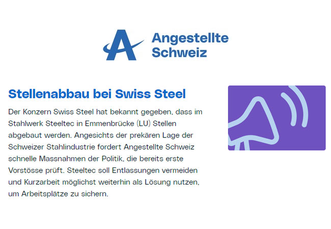 PB: Stellenabbau bei Swiss Steel