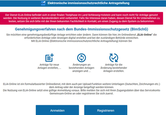 Bild: Der Dienst ELiA-Online befindet sich in einer finalen Testphase im Land Schleswig-Holstein und kann noch nicht für Anträge genutzt werden. / ©: MEKUN