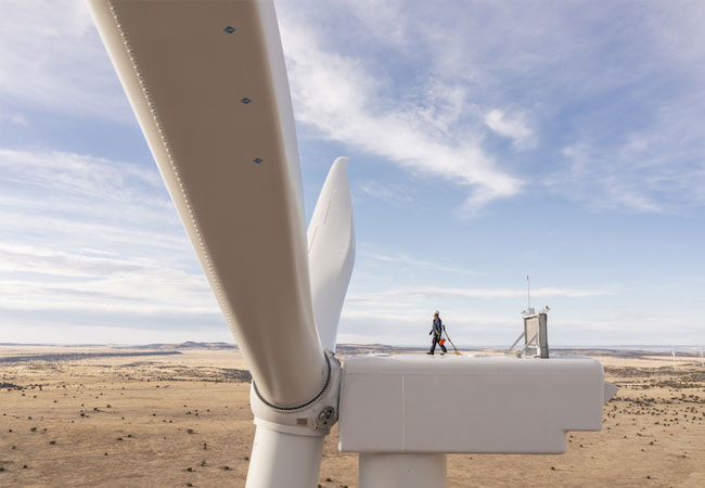 PB: A worker on one of the GE Vernova 3-MW wind turbines at another installation in the Southwest. Images credit: GE Vernova