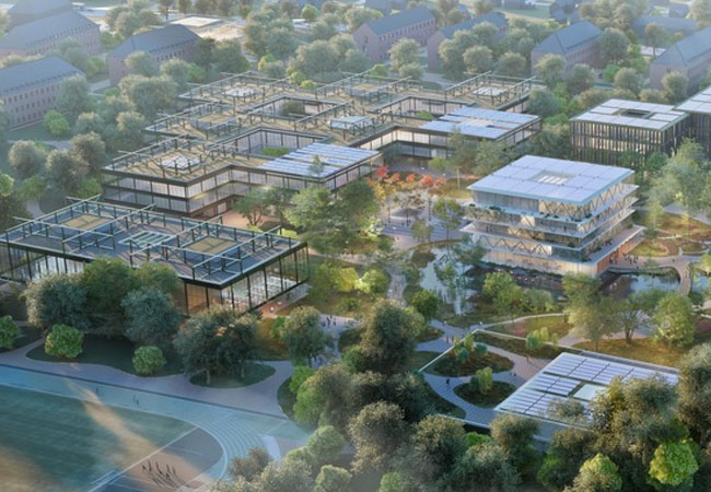 PB: Die Helmut-Schmidt-Universität plant eine klimaneutrale Campusentwicklung im Stadtteil Jenfeld, die modernes Lernen mit nachhaltiger Bauweise vereint. Unterstützt von der Drees & Sommer SE, wird der Campus für rund 2.500 Studierende und über 1000 Mitarbeitende in den kommenden Jahren weitreichend umgestaltet. / ©: h4a Architekten - Drees & Sommer SE
