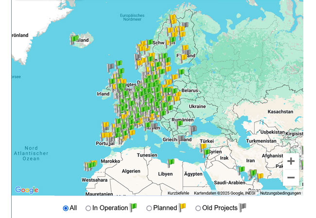 PB: Europas Wasserstofftankstellen in der HRS-Datenbank / ©: H2stations.org