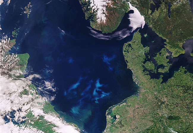 PB: Eine Algenblüte in der Nordsee aufgenommen von einem Copernicus Sentinel-Satelliten / Quelle: ©: ESA