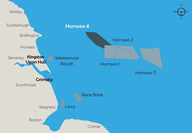 PB: Geplanter Offshore-Windpark Hornsea Four in Großbritannien  / ©: Ørsted