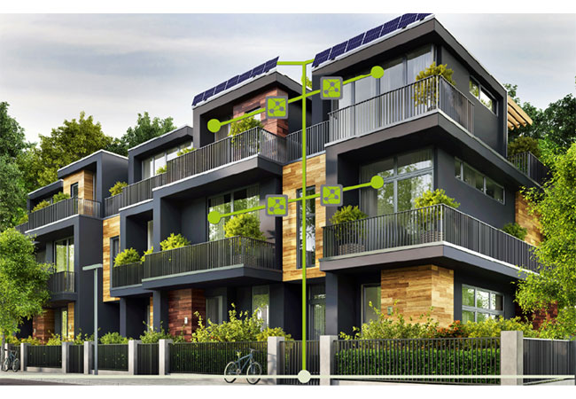 PB: PIONIERKAFT ermöglicht gemeinschaftliche Nutzung von Solarstrom in Mehrfamilienhäusern. / ©: PIONIERKRAFT