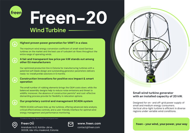 PB: Freen bringt 20-kW-Windkraftanlage für landwirtschaftliche Betriebe und Industrie in Deutschland auf den Markt