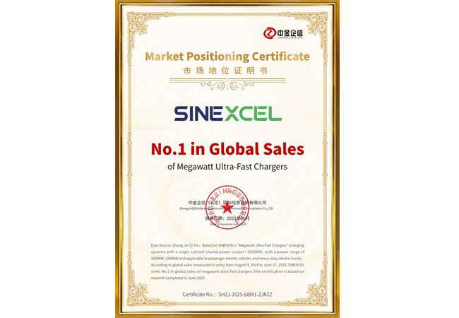 PB: SINEXCEL Achieves No. 1 in Global Megawatt-Level Charger Sales